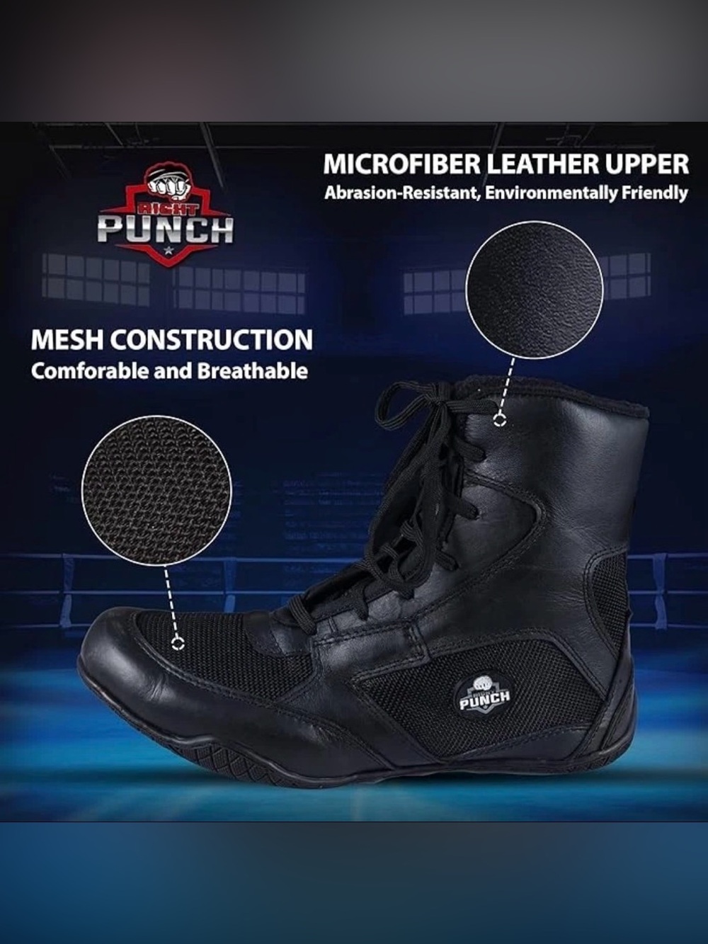 New Rightpunch Leather Boxing Shoes Mid-Top Wrestling Boots Men size 14 black - Picture 4 of 12